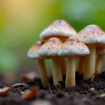 Champignons chanterelle gris en gros plan dans la terre