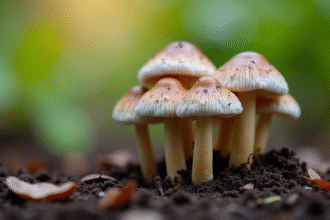 Champignons chanterelle gris en gros plan dans la terre