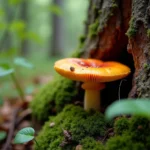 Champignon orange vibrant sur bois en forêt