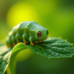 Chenille sphinx sur une feuille verte en plein jour