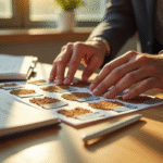 Gros plan sur des mains comparant des échantillons de gazon artificiel