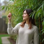 Femme dans un jardin avec bambou résistant au froid