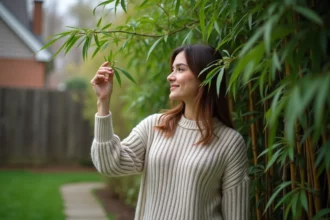 Femme dans un jardin avec bambou résistant au froid