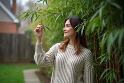 Femme dans un jardin avec bambou résistant au froid
