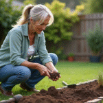 Femme en extérieur manipulant la terre dans le jardin