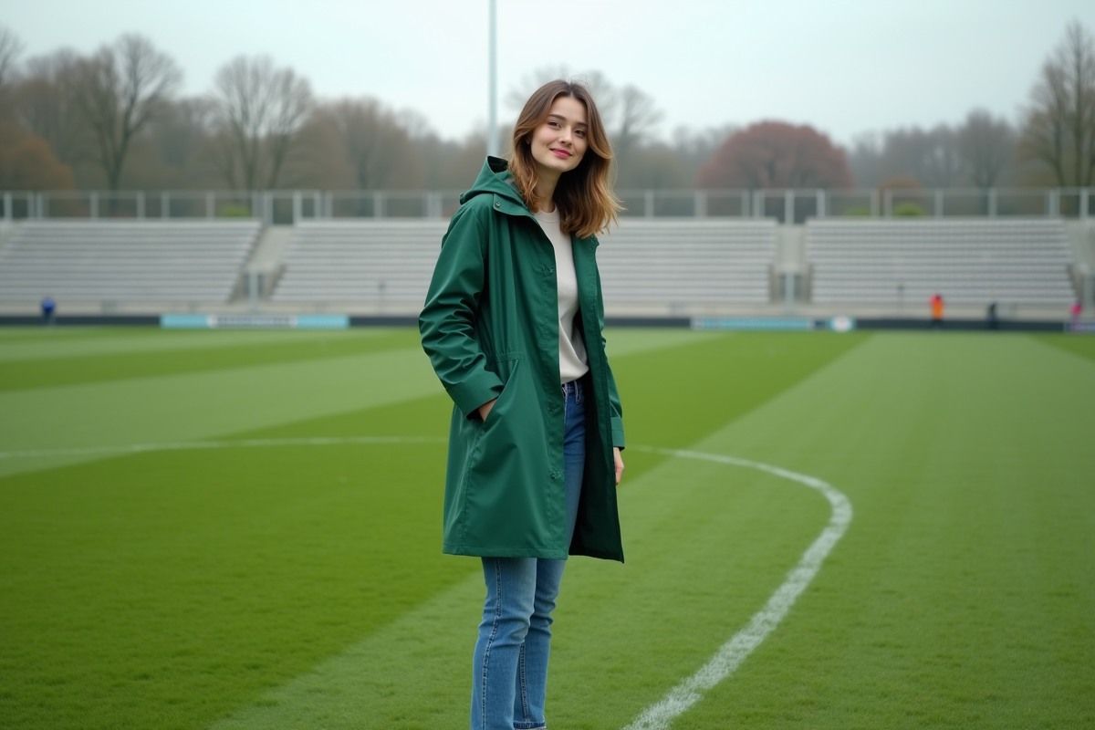 Jeune femme vérifiant la qualité du gazon