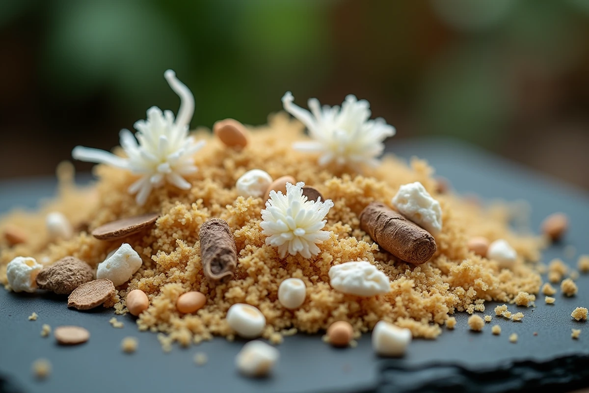 Gros plan sur un mélange de sphaigne, écorce de pin et perlite pour substrat d'orchidée aéré