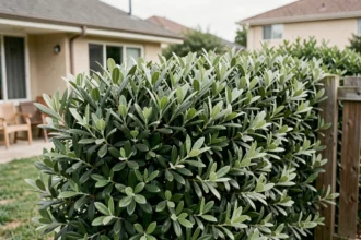 Haie persistante de Pittosporum Kohuhu formant un brise-vue naturel dans un jardin résidentiel