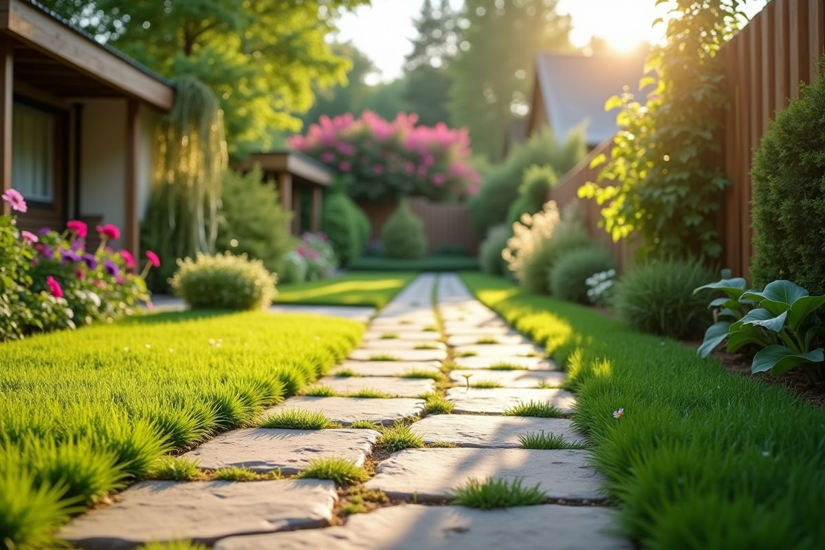 Chemin de jardin propre apres suppression des mauvaises herbes