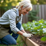 Femme en jardinage mesurant le sol dans un jardin