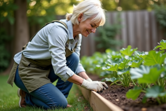 Femme en jardinage mesurant le sol dans un jardin