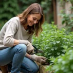 Femme moyenne âge en jardinage sage dans un jardin