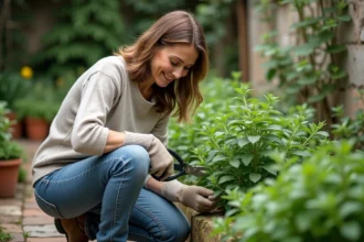 Femme moyenne âge en jardinage sage dans un jardin
