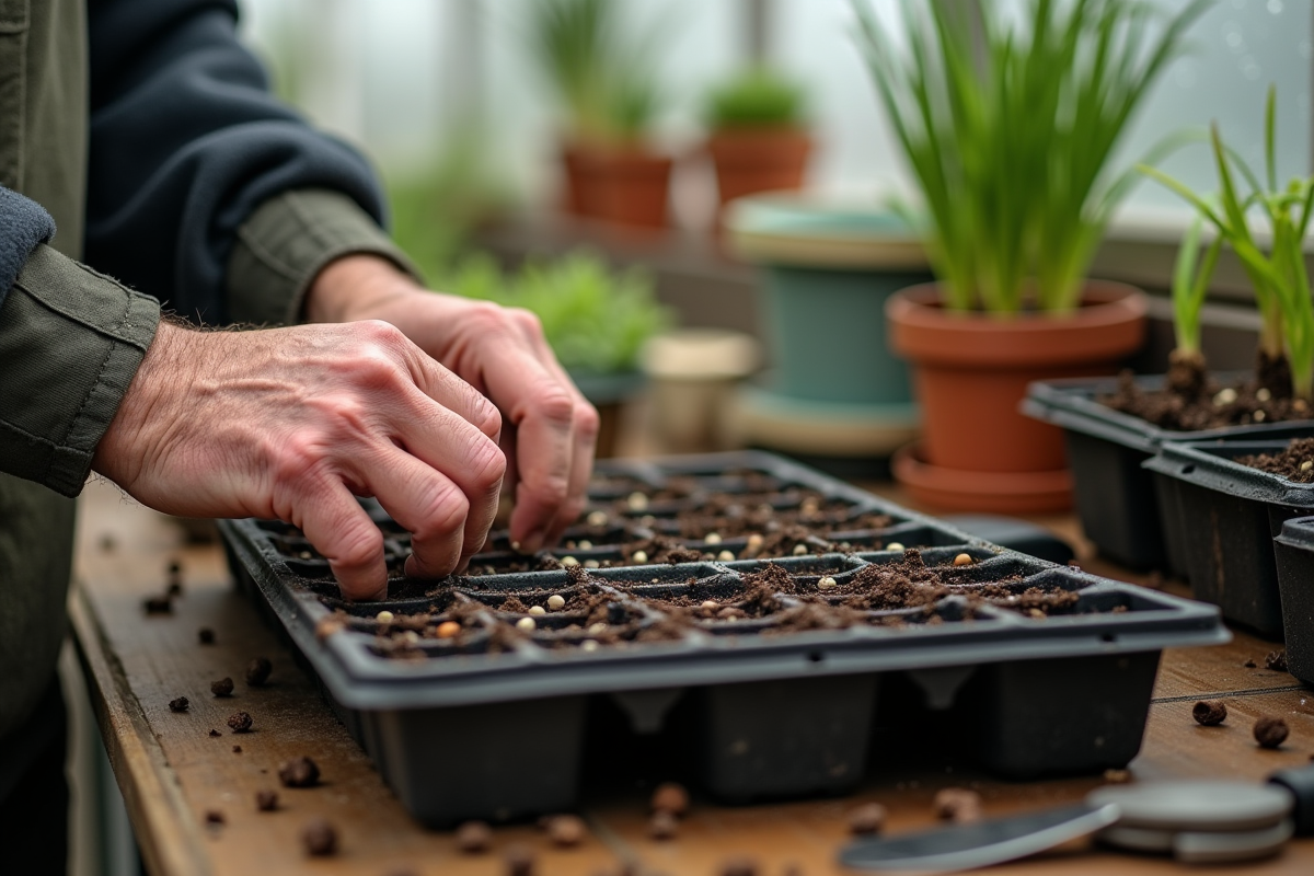 Mains âgées pressant des graines d