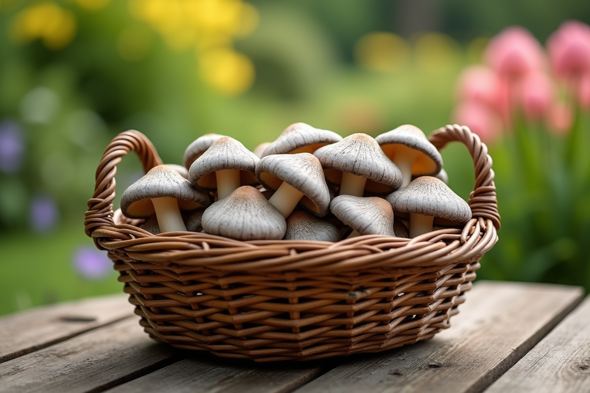 Panier de chanterelles dans un jardin en plein jour