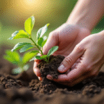 Mains de jardinier plantant un lilas dans la terre